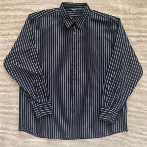 Elliott Men’s Vertical Striped Button Down Collared Shirt Black & Gray Size XXL